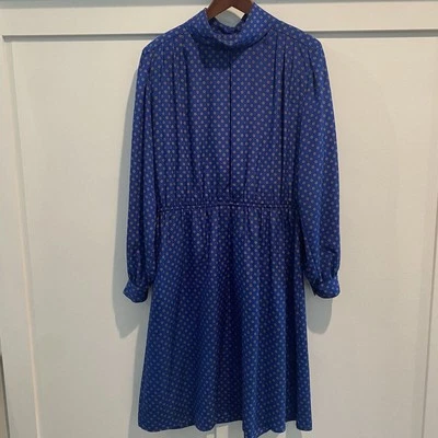 Vtg Talbots Dress 10 Blue Midi Bloom Floral Twee Sexy Secretary Mad Men Retro - Image 1 of 4