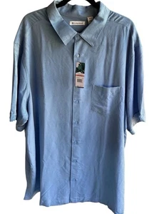 Cubavera Big&Tall 3XLT Palm Leaf Jacquard Button Front Shirt Allure Blue - Picture 1 of 14