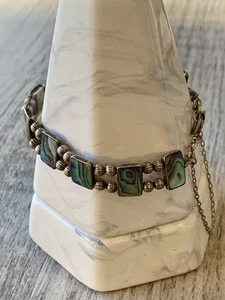 Paua Abalone Shell Sterling Silver Bracelet ~ Hallmarked 925 ~ 17cm - Picture 1 of 5