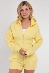 Ladies Women's Ribbed Corset Fit Hooded Short Set - Picture 1 of 20