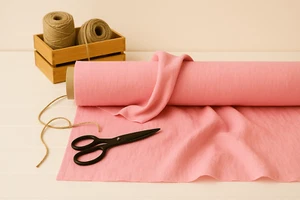 Carnation Pink Linen Blend Fabric by the Yard – Upholstery & Apparel Material - Picture 1 of 10