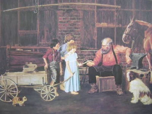 Gerarld Farm Friends Kids & Old West Country Blacksmith Signed Art Print - Picture 1 of 2