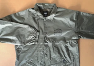Huf Nylon Jacket Mens L Green Lined Shell Coach Windbreaker Snap Collar Pockets - Picture 1 of 15