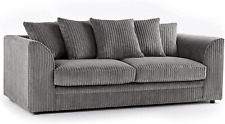 New Luxor Grey Fabric 3 Seater Sofa | Jumbo Cord Scatter Back Settee (Grey, 3 Se
