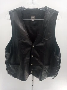 Wilson's Leather Motorcycle Vest Womens Size XL Black Snap Up Biker Cut - Picture 1 of 10