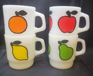 Anchor Hocking Fire King coffee mugs FRUIT Lemon Orange Pear Apple - Picture 1 of 24