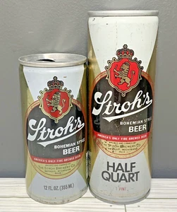 Vintage Stroh's Bohemian Style Empty Beer Cans 12oz./ 1 Pint (lot of 2) - Picture 1 of 5