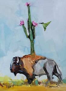 Peinture à l'huile JOSE TRUJILLO IMPRESSIONNISME collection ORIGINAL Buffalo Saguaro