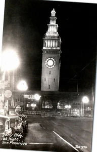 RPPC Ferry Building At Night San Francisco CA Illuminated Real Photo Postcard - Picture 1 of 2
