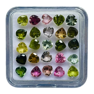 25 Pcs Natural Tourmaline 4x4mm Heart Cut Multi Color Loose Gemstones 5.87 Cts - Image 1 of 4