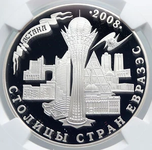 2008 KAZAKHSTAN City CAPITOL ASTANA Nur-Sultan Silver 500 Tenge Coin NGC i89224 - Picture 1 of 5