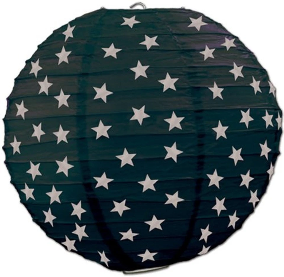 3 Linternas de Papel Negro con Estrellas Plateadas 9.5" Diámetro Boda Fiesta Decoraciones  Foto 1 de 1