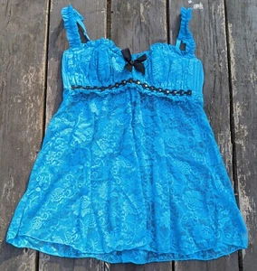 Y2K Babydoll Lace Top Small Turquoise Women Lingerie Fredericks Of Hollywood  - Picture 1 of 5