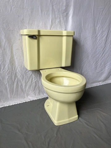 Vintage Light Yellow Porcelain Toilet Old Mansfield Retro Bath We Ship 456-23E Cover