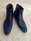 Size 12US Men's Shoes Genuine Crocodile/Alligator Skin Leather Shoes  Navy Blue