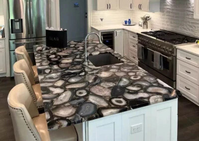 24"x36" Wild Agate Corner Dining Table Kitchen Slab Furniture Decor Handmade Art - Image 1 of 4