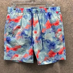 Psycho Bunny pantaloncino da bagno uomo grande blu rosso coulisse stampa astratta nuoto - Foto 1 di 13