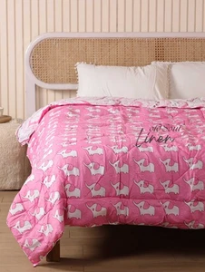 Reversible Kids Baby Girls Cotton Quilt Pink Elephants & Geometric Print Blanket - Picture 1 of 8