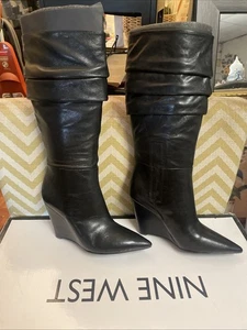 Nine West Women Black Boots Leather 5 M - Picture 1 of 3