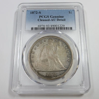 1872 S PCGS AU Detail - Silver Seated Liberty Dollar $1 US Coin #56032A - Image 1 of 4