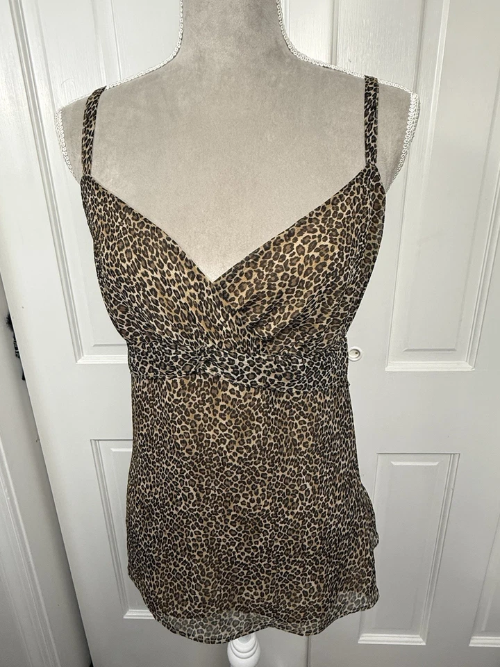 Vintage Y2K Babydoll Leopardo Camisola Lencería Grande Gasa Forrada Coqueta Foto 1 de 4