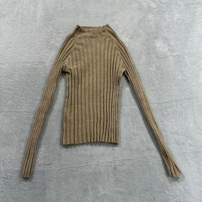 Mango Sweater Women's Small Ribbed Pullover Long Sleeve Crew Brown Stretch - Imagem 1 de 4