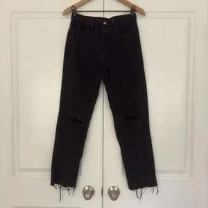 Princess Polly Attica Jeans Knee Rip Button Fly Black 100% Cotton Pocket raw hem - Picture 1 of 12