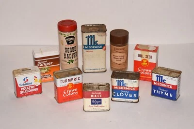 Vintage Lot of 10 Spices Tins Glass McCormick Durkee’s Heinz Crown Colony - Image 1 of 4