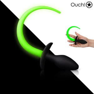 Ouch! - Puppy Tail Butt Plug Anale con Coda Verde Fluorescente Glow in the Dark - Foto 1 di 7