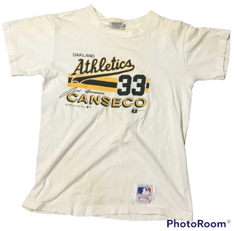 Vtg Nutmeg MLB Jose Canseco Oakland A’s Youth L T-shirt Single Stitch Stained Cover