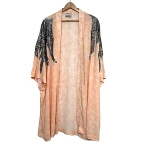 Kimono femme haute tribu hippie taille XL pêche paillettes ouvert devant festival boho - Photo 1 sur 10
