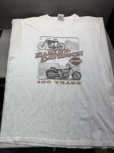Harley Davidson 100 Years Milwaukee WI 1903 2003 White XL Mens Sleeveless Shirt  - Picture 1 of 4