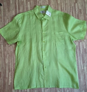 $ 79 Neu mit Etikett Kahuna Bay neongrün 100 % waschbar Leinen geknöpftes Hemd Kurzarm XXL - Bild 1 von 7