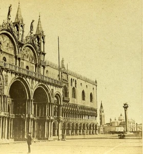 Ducal Palace & San Giorgio Venice Italy Old Stereo Photo Furne et Tournier 1859 - Foto 1 di 3