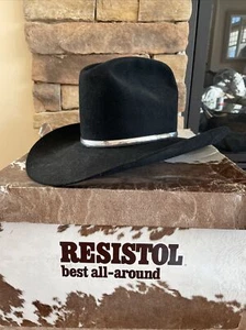 Vintage Resistol Cowboy Hat 6 3/4 Black Felt 4x Beaver Quicksilver - Picture 1 of 12