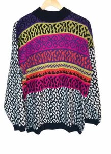 Jamie Scott Animal Print Bunt Rundhals Retro 90s Acryl Pullover Medium - Bild 1 von 6