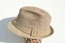 VINTAGE BEIGE SUEDE DICK TRACY FEDORA LEATHER DOBBS HAT PINCH FRONT MENS ICONIC