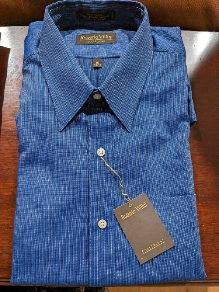 Camisa informal para hombre Roberto Villini azul a rayas manga larga 16 34/35 abotonada Foto 1 de 1