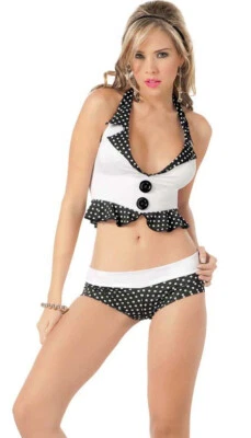 2071 Black White Bikini Dance Dress Club wear Swim Suit Role Play Rave S M L - Image 1 of 4