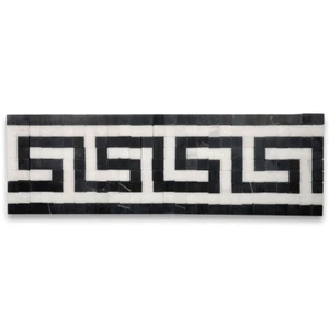 B0098H Griechischer Schlüssel Thassos Weiß Nero Marquina Schwarz Marmor Mosaik Bordüre Fliese - Bild 1 von 11