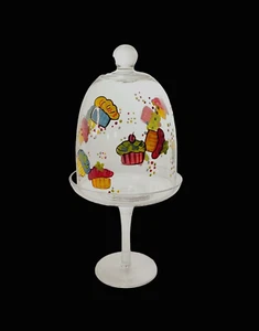 Hand Painted Glass Domed Pedestal Cloche for Bon Bon or Cupcake Display - Imagen 1 de 7