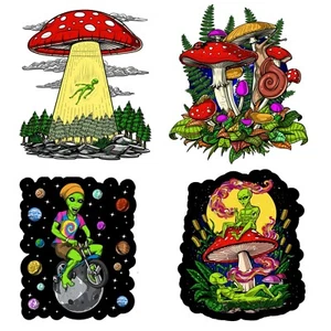 Pegatina holográfica Mushroom Aliens Trippy 420 pegatinas psicodélicas fumetas 4" - Imagen 1 de 1