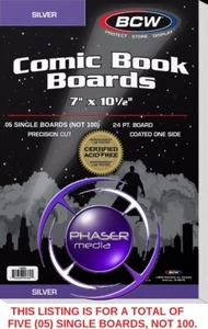 BCW Silver Comic Book Boards 7" X 10.5" (05 SINGLE BOARDS) Acid-Free 1-BBSIL - Picture 1 of 3