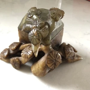 Antigua caja de baratijas escultura de jade tallada inusual - Imagen 1 de 12