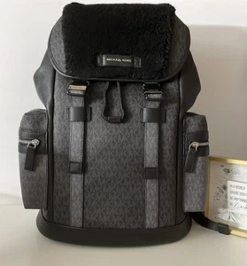 🐼💦 Michael Kors 🐼💦 MK Cooper Pocket Black Backpack Bag Leather Fur 🐼 GB40o3 - Picture 1 of 10
