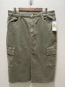 Michael Kors MK Denim Midi Cargo Skirt Green Size 14 NWT - Picture 1 of 11