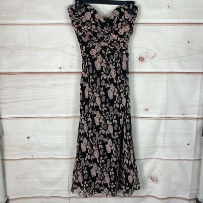 Nicole Miller Collection Dress Womens 8 Black Rose Print Silk Strapless Midi - Image 1 of 4