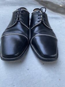Christian Louboutin Men's Black Leather with Silver Zipper  Oxford shoe, Sz 9.5