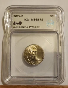 2024 P 5c Jefferson Nickel, ICG MS68 FS, Hutto Signed, Key Date! Perfect - Picture 1 of 3