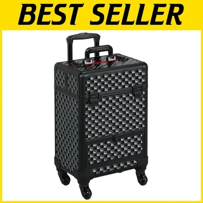 Lockable Cosmetic Train Case with Sliding Drawers, Black/Red - Image 1 of 4